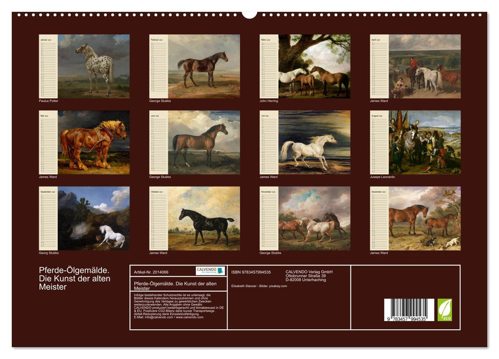 Pferde-Ölgemälde. Die Kunst der alten Meister (CALVENDO Premium Wandkalender 2026)