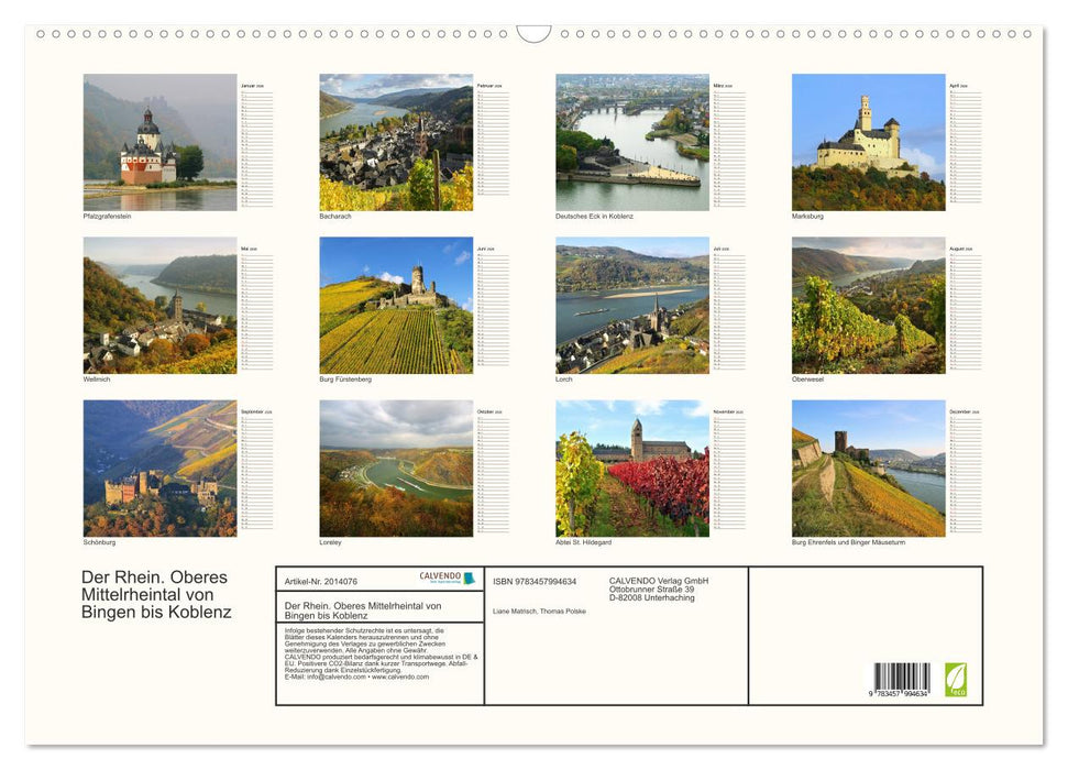 Der Rhein. Oberes Mittelrheintal von Bingen bis Koblenz (CALVENDO Wandkalender 2026)