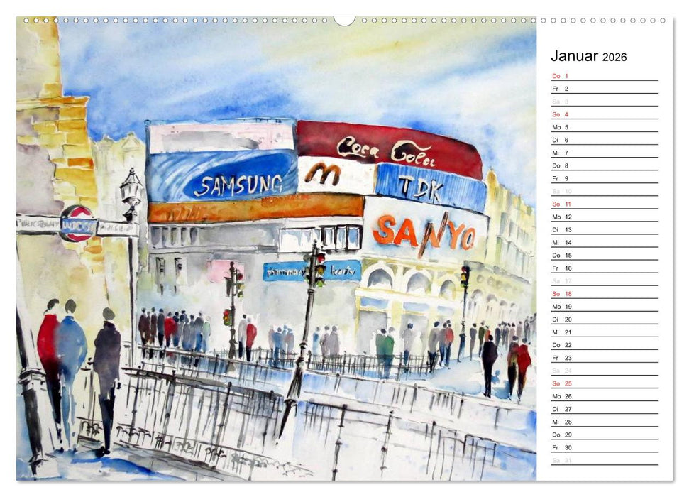 Aquarelle - quer durch Europa (CALVENDO Premium Wandkalender 2026)