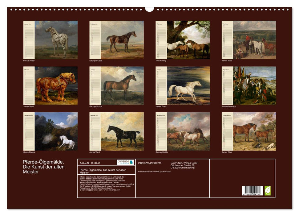 Pferde-Ölgemälde. Die Kunst der alten Meister (CALVENDO Wandkalender 2026)