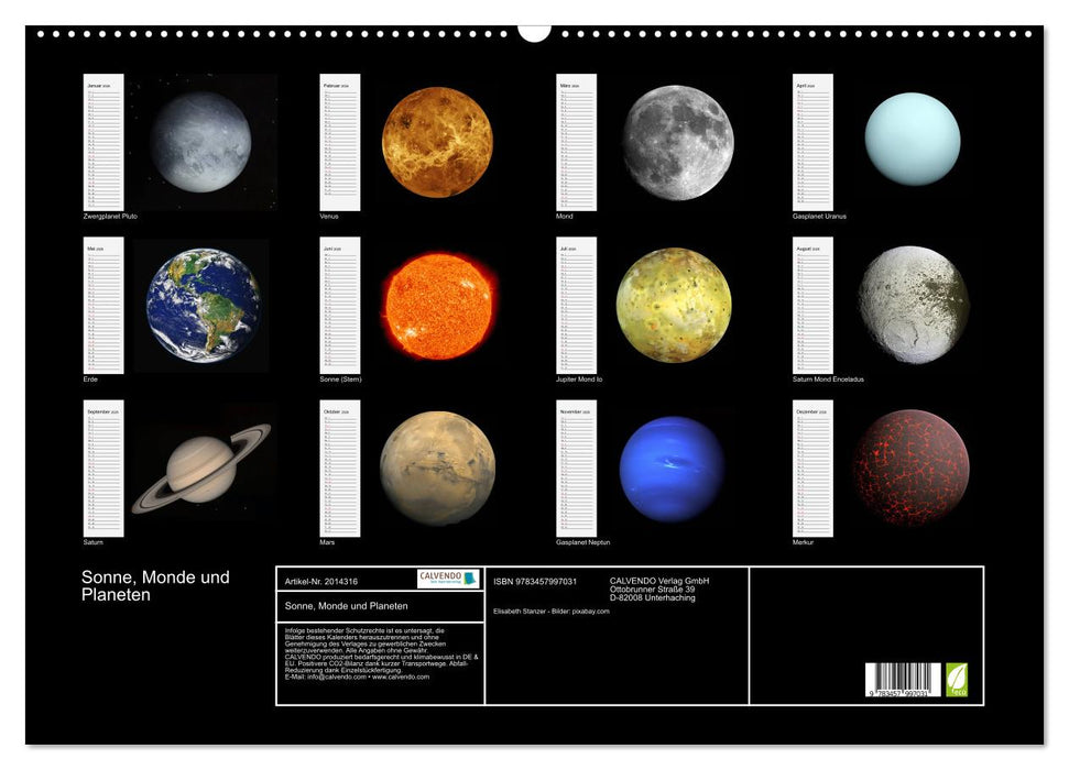 Sonne, Monde und Planeten (CALVENDO Wandkalender 2026)