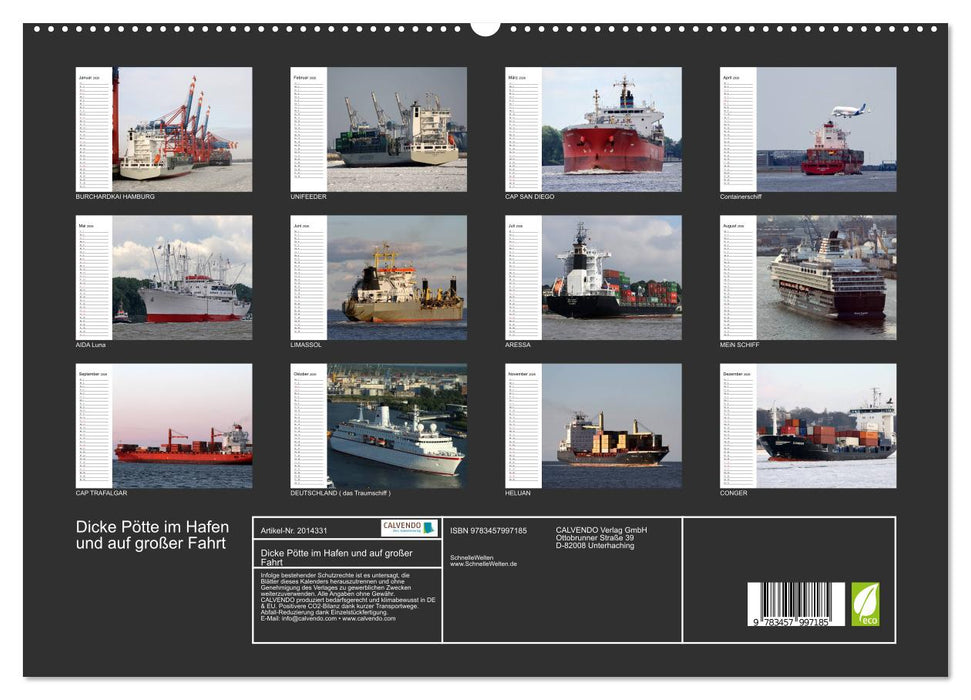 Dicke Pötte im Hafen und auf großer Fahrt (CALVENDO Premium Wandkalender 2026)