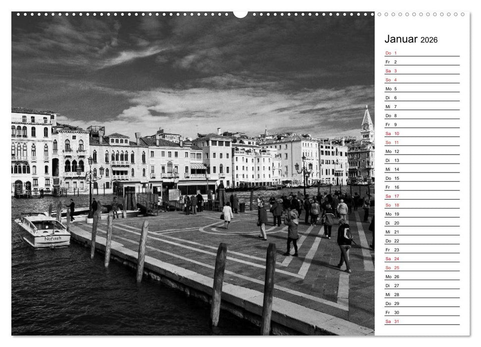 Venedig schwarz-weiß (CALVENDO Premium Wandkalender 2026)