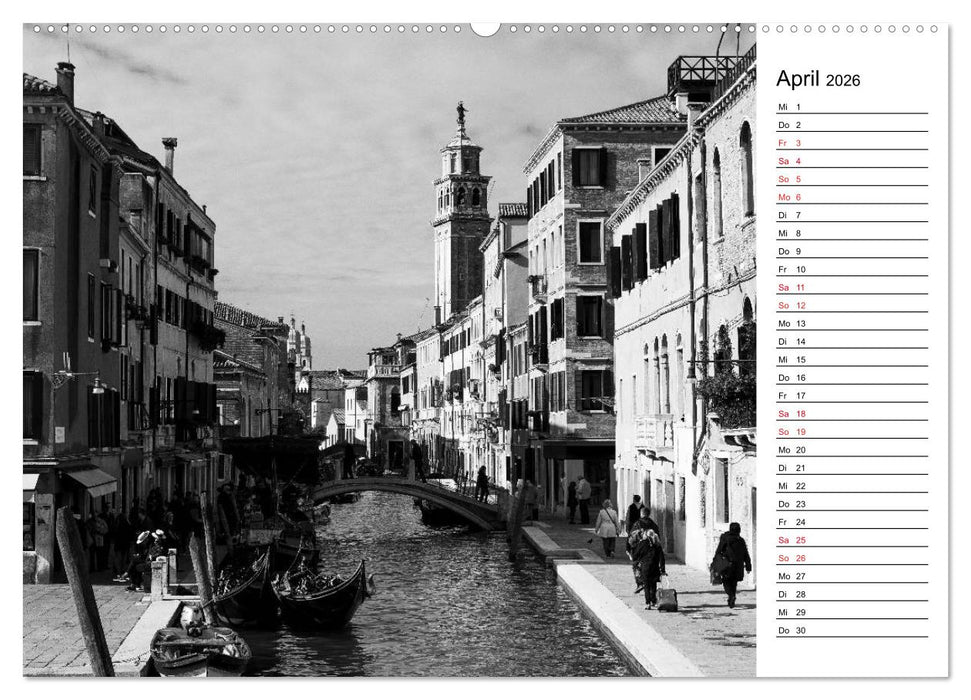Venedig schwarz-weiß (CALVENDO Premium Wandkalender 2026)