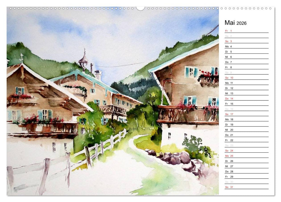 Aquarelle - quer durch Europa (CALVENDO Wandkalender 2026)