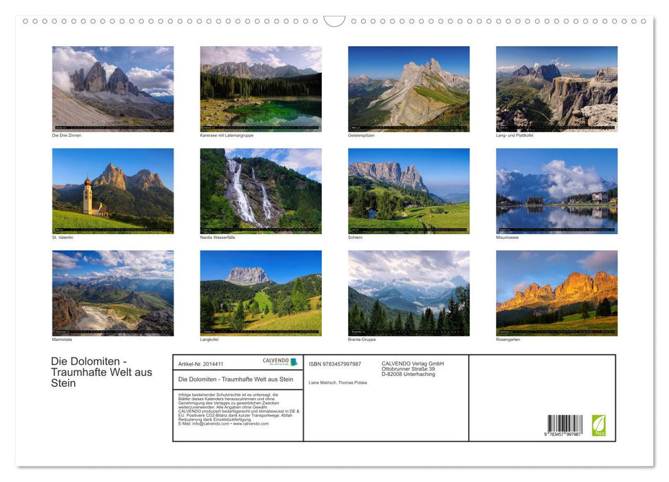 Die Dolomiten - Traumhafte Welt aus Stein (CALVENDO Wandkalender 2026)