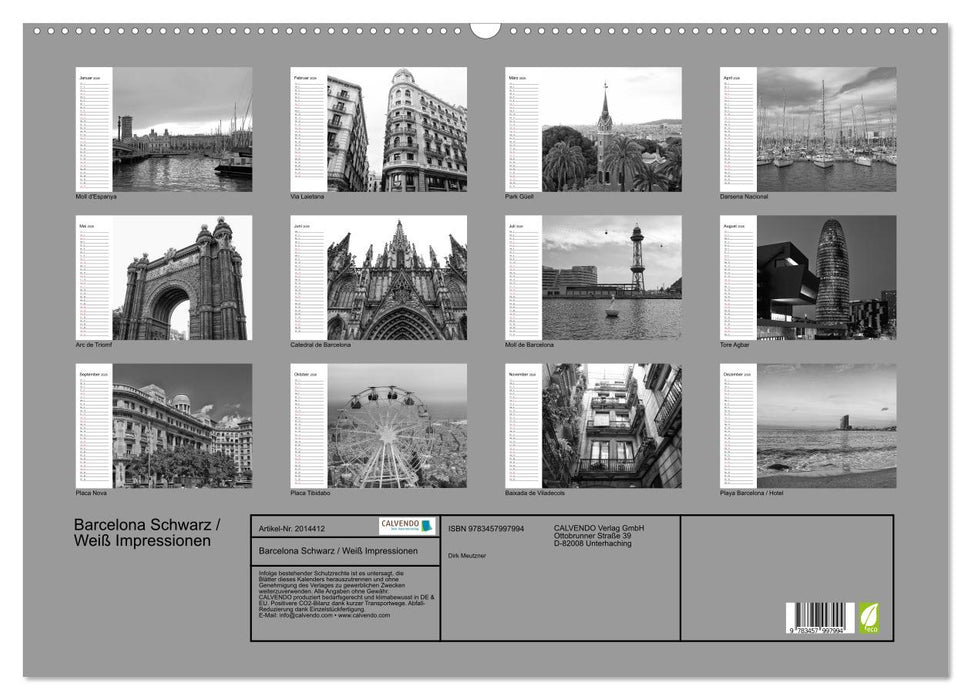 Barcelona Schwarz / Weiß Impressionen (CALVENDO Wandkalender 2026)