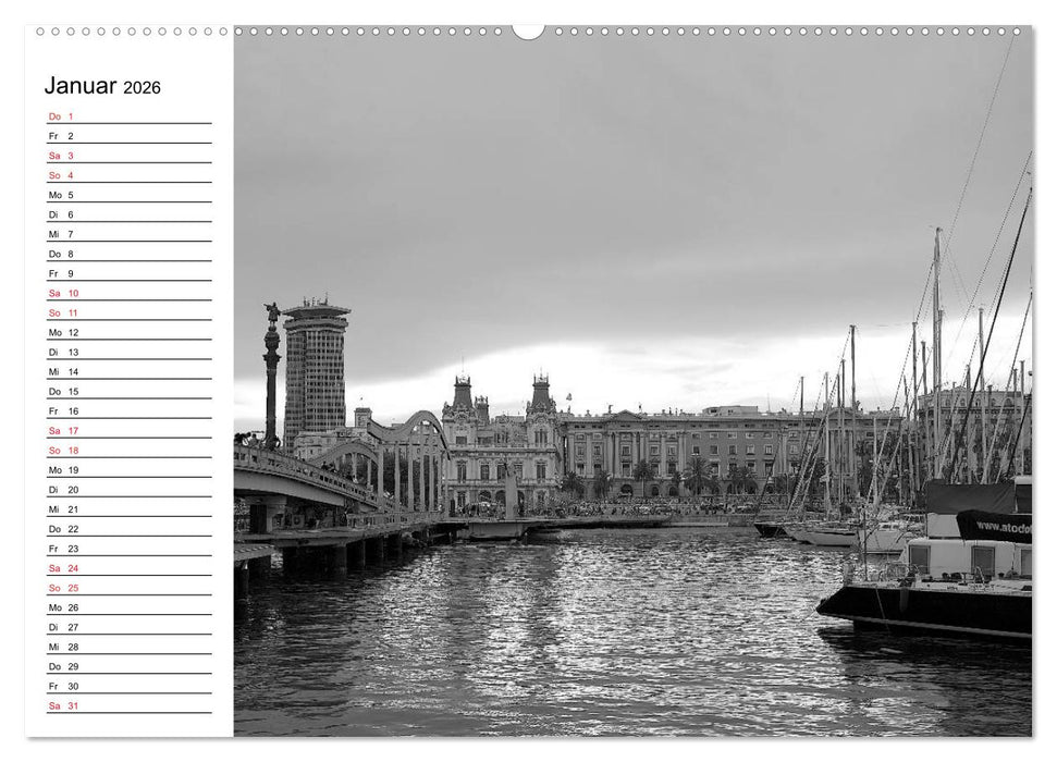 Barcelona Schwarz / Weiß Impressionen (CALVENDO Wandkalender 2026)