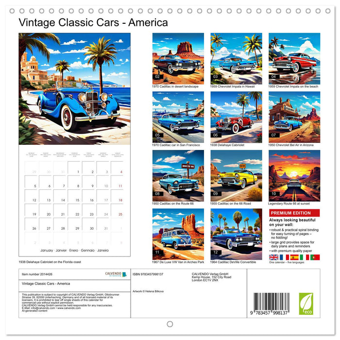 Vintage Classic Cars - America (CALVENDO Monthly Calendar 2026)