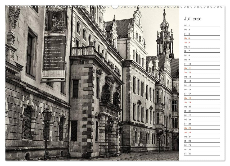 Dresden Schwarz-Weiß (CALVENDO Premium Wandkalender 2026)