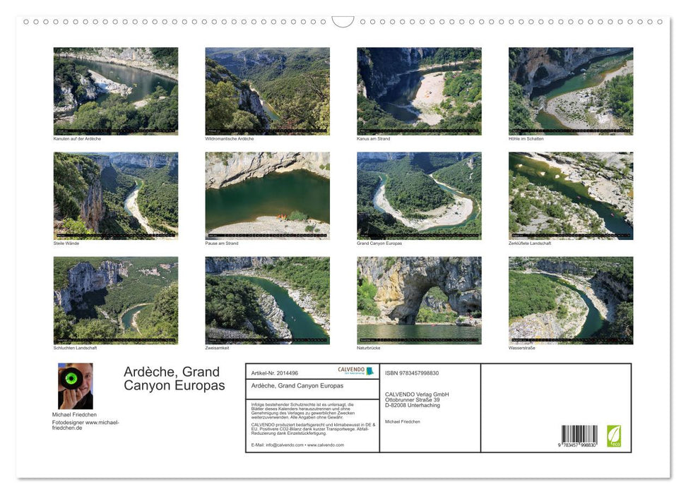Ardèche, Grand Canyon Europas (CALVENDO Wandkalender 2026)