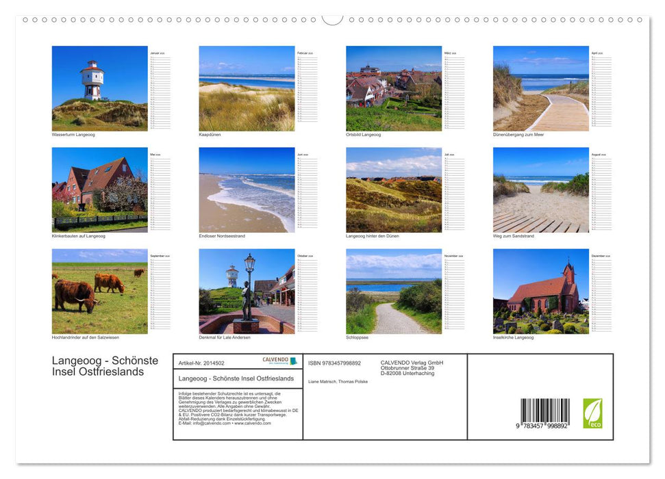 Langeoog - Schönste Insel Ostfrieslands (CALVENDO Premium Wandkalender 2026)