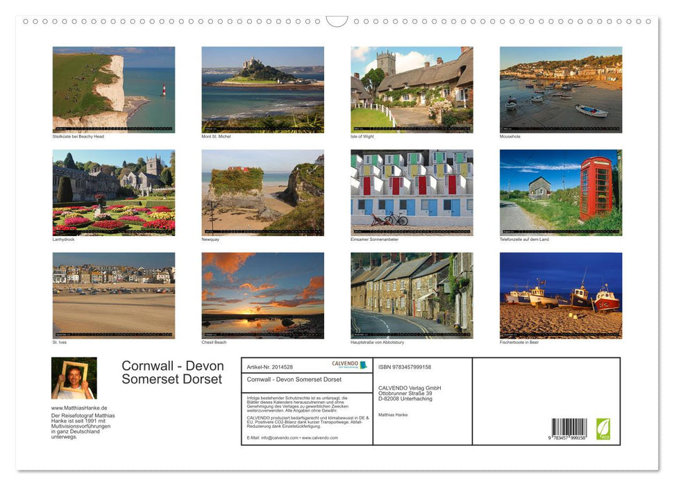 Cornwall - Devon Somerset Dorset (CALVENDO Wandkalender 2026)
