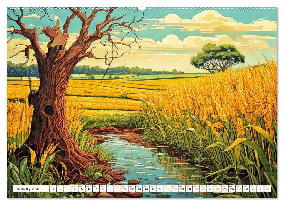 Peaceful Realms of Illustrated Landscapes (CALVENDO Premium-Calendar 2026)