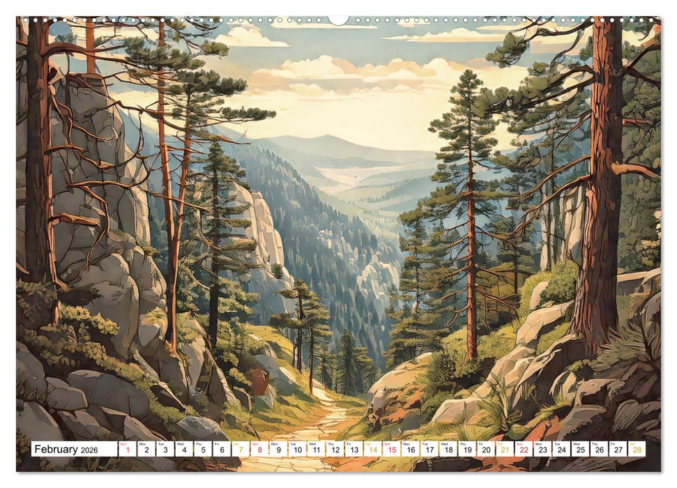 Peaceful Realms of Illustrated Landscapes (CALVENDO Premium-Calendar 2026)