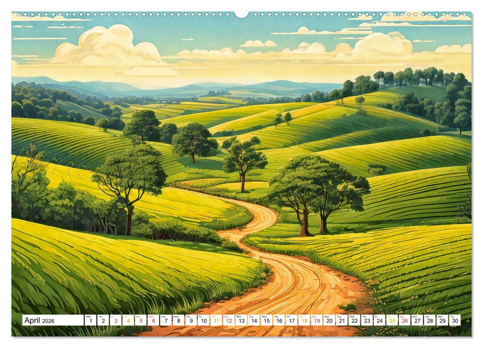 Peaceful Realms of Illustrated Landscapes (CALVENDO Premium-Calendar 2026)