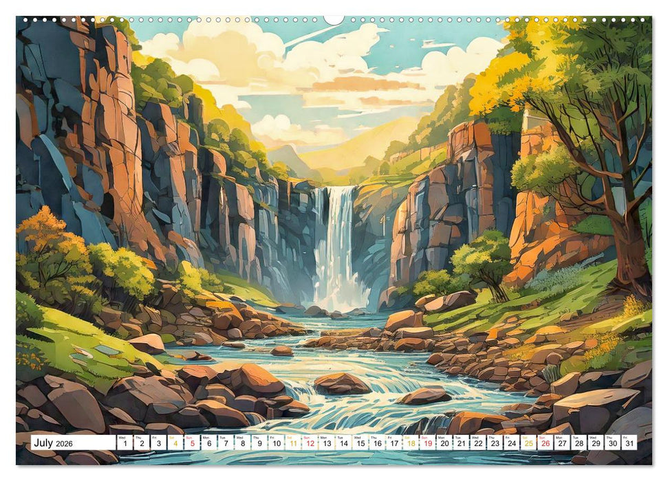 Peaceful Realms of Illustrated Landscapes (CALVENDO Premium-Calendar 2026)