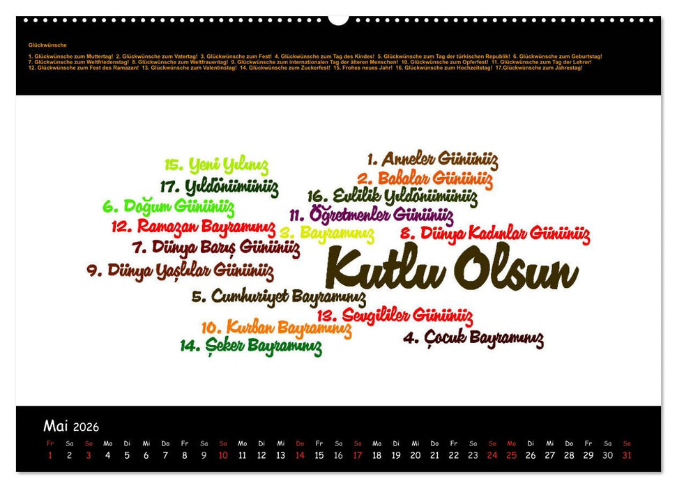 Sprachkalender Türkisch-Deutsch (CALVENDO Premium Wandkalender 2026)