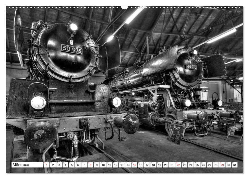 Unter Dampf - Eisenbahnromantik in schwarz-weiß (CALVENDO Wandkalender 2026)
