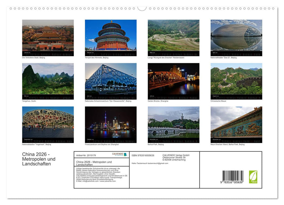 China 2026 - Metropolen und Landschaften (CALVENDO Premium Wandkalender 2026)