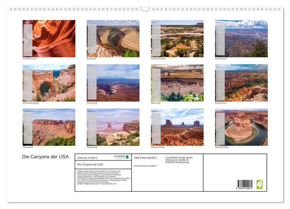 Die Canyons der USA (CALVENDO Wandkalender 2026)