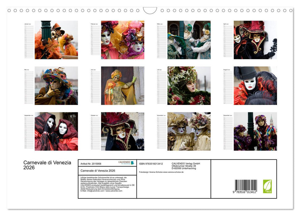 Carnevale di Venezia 2026 (CALVENDO Wandkalender 2026)