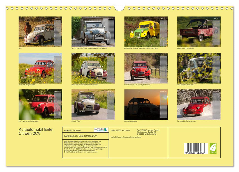 Kultautomobil Ente Citroën 2CV (CALVENDO Wandkalender 2026)