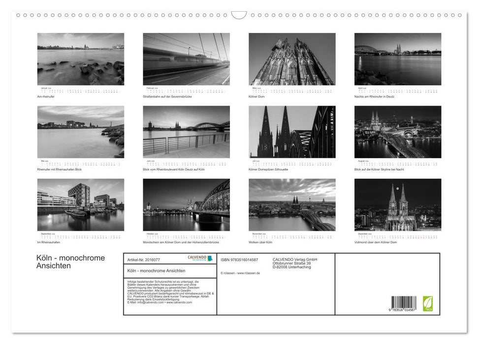 Köln - monochrome Ansichten (CALVENDO Wandkalender 2026)