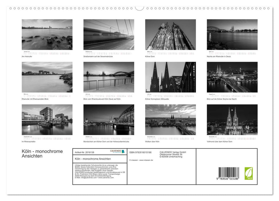 Köln - monochrome Ansichten (CALVENDO Premium Wandkalender 2026)