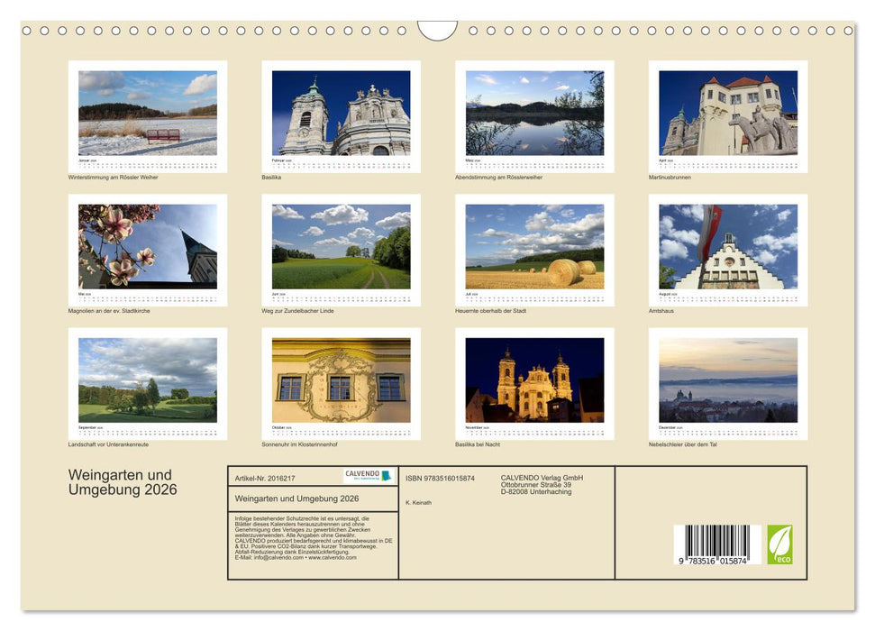 Weingarten und Umgebung 2026 (CALVENDO Wandkalender 2026)