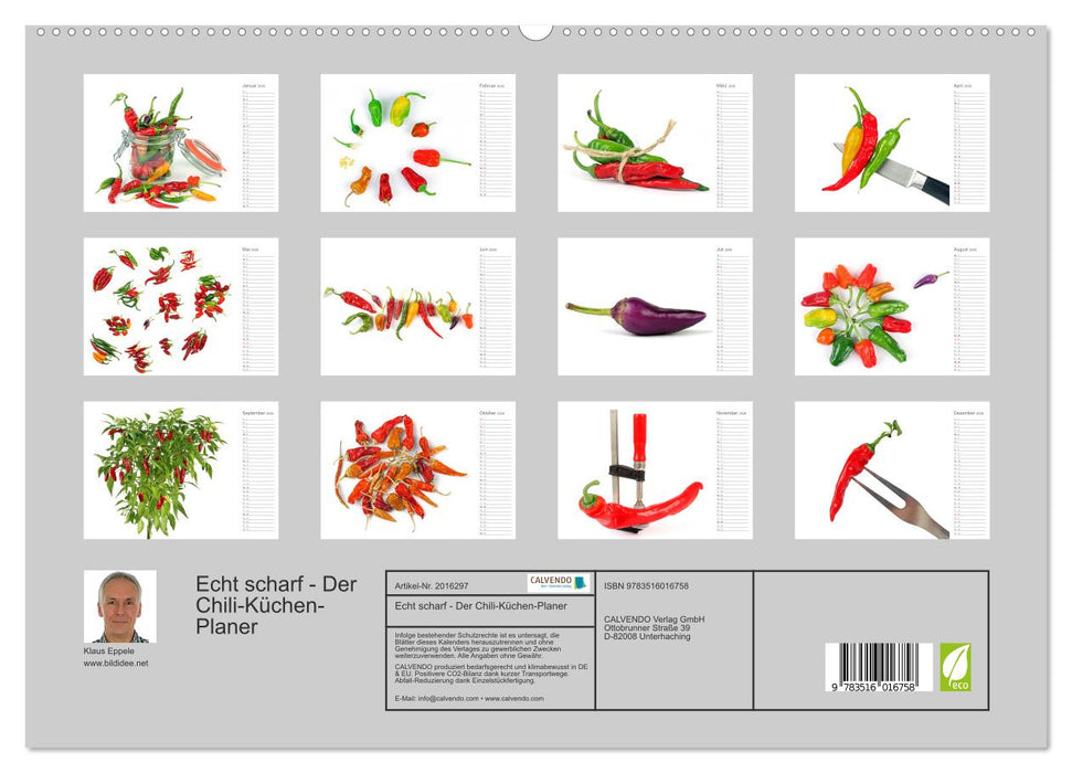 Echt scharf - Der Chili-Küchen-Planer (CALVENDO Premium Wandkalender 2026)