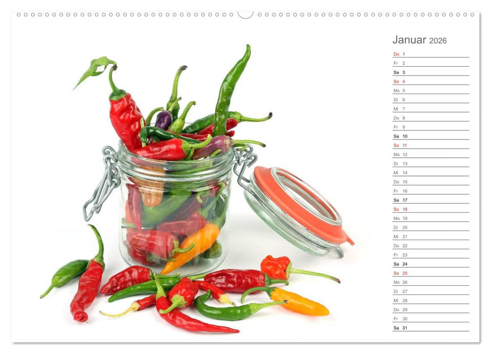 Echt scharf - Der Chili-Küchen-Planer (CALVENDO Premium Wandkalender 2026)