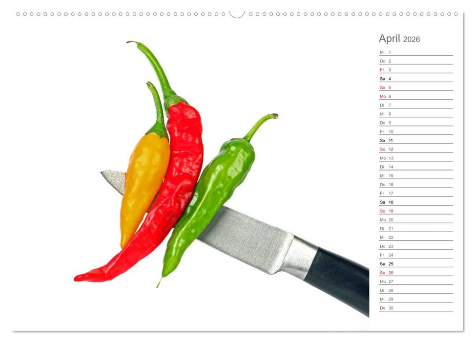 Echt scharf - Der Chili-Küchen-Planer (CALVENDO Premium Wandkalender 2026)