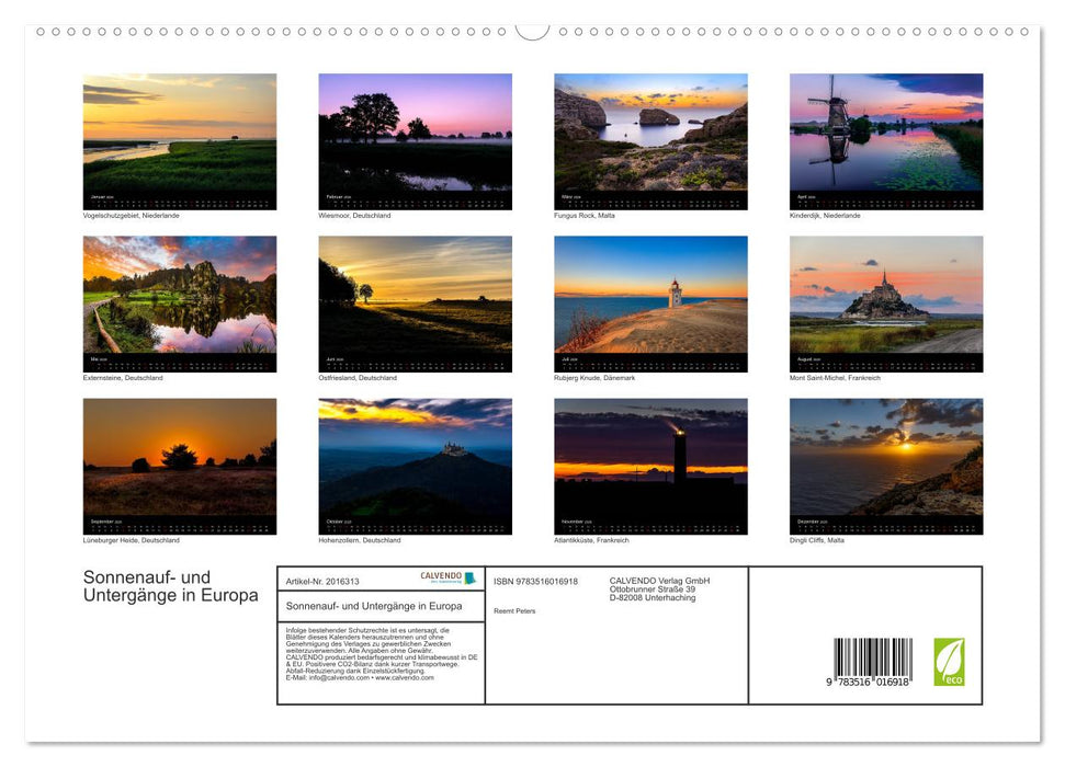 Sonnenauf- und Untergänge in Europa (CALVENDO Premium Wandkalender 2026)
