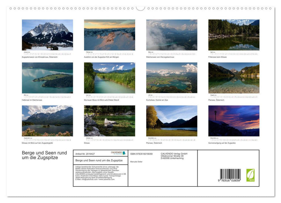 Berge und Seen rund um die Zugspitze (CALVENDO Premium Wandkalender 2026)