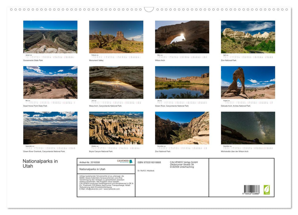 Nationalparks in Utah (CALVENDO Wandkalender 2026)