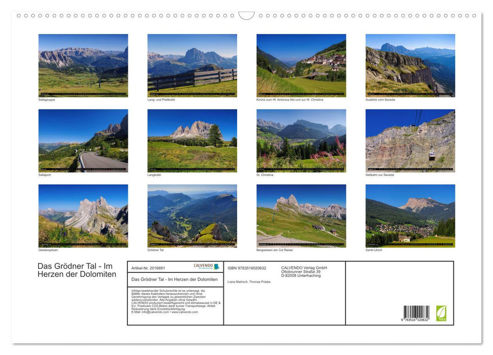 Das Grödner Tal - Im Herzen der Dolomiten (CALVENDO Wandkalender 2026)