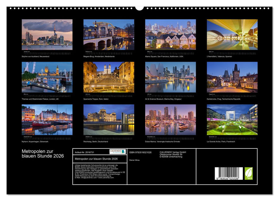 Metropolen zur blauen Stunde 2026 (CALVENDO Premium Wandkalender 2026)