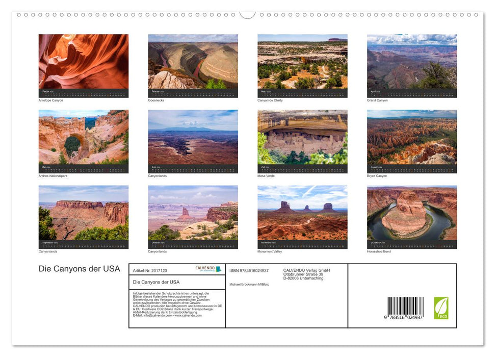 Die Canyons der USA (CALVENDO Premium Wandkalender 2026)