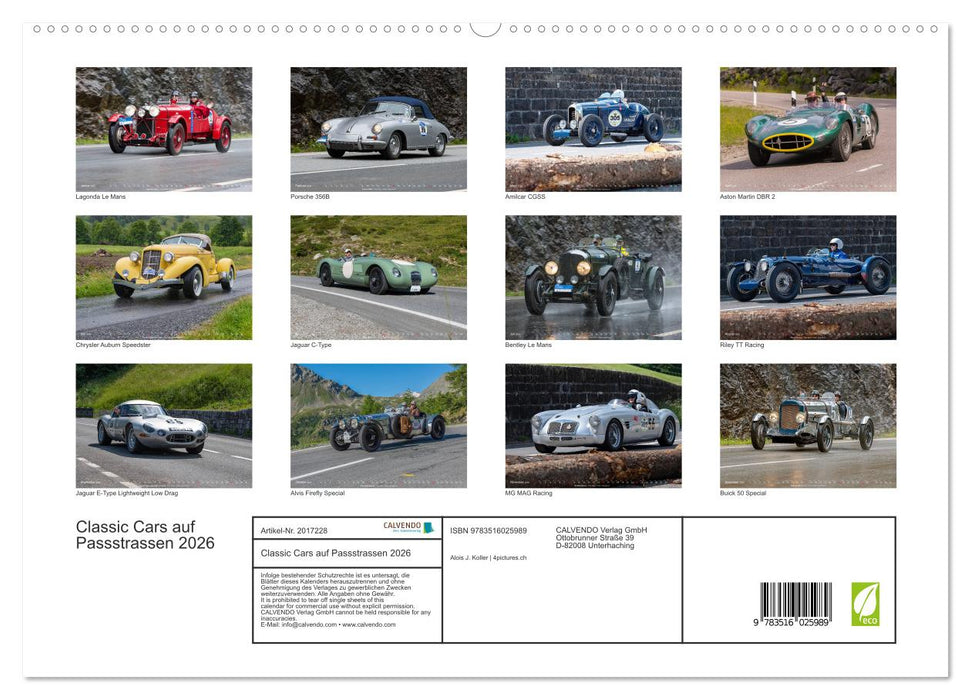 Classic Cars auf Passstrassen 2026 (CALVENDO Premium Wandkalender 2026)