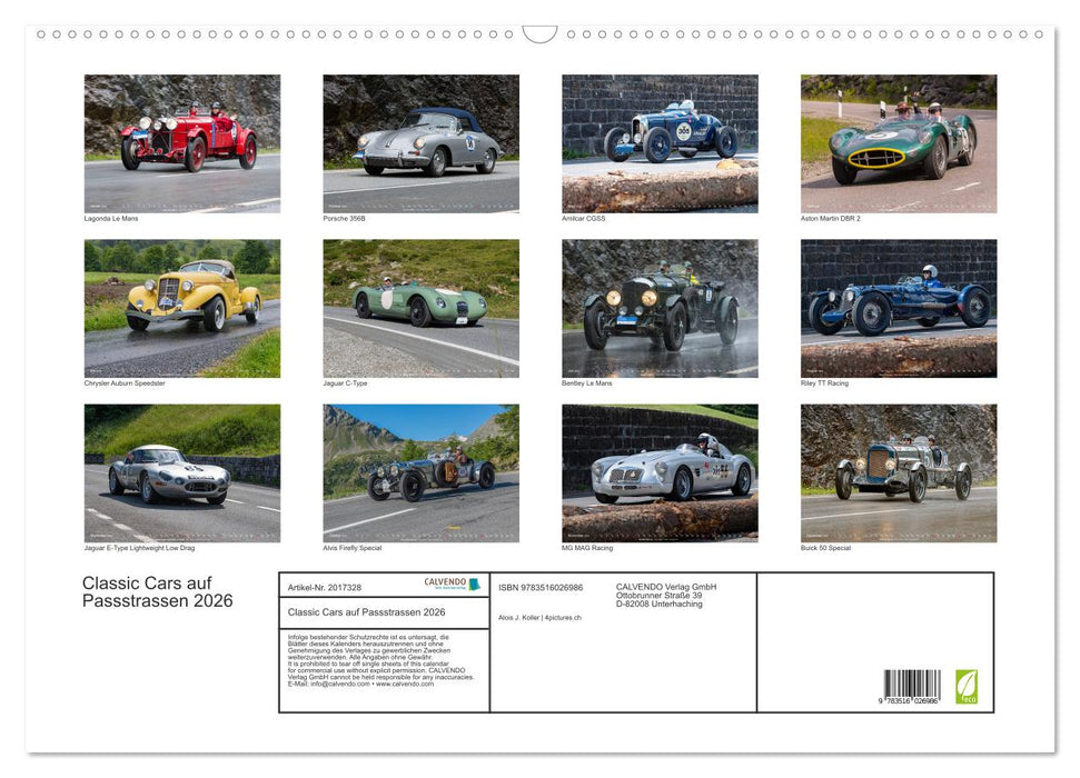 Classic Cars auf Passstrassen 2026 (CALVENDO Wandkalender 2026)