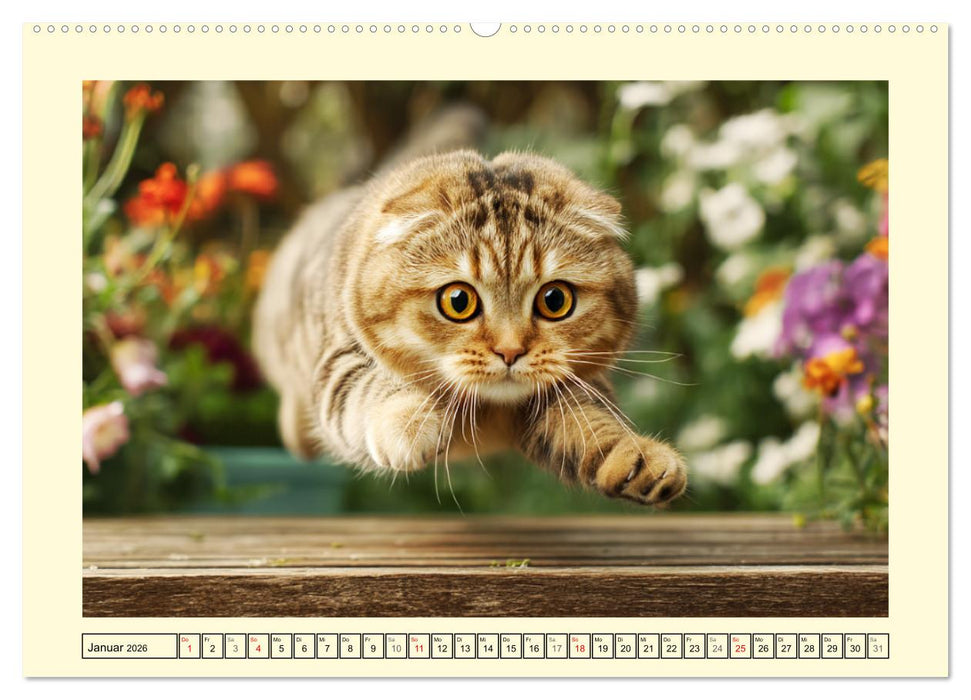 Scottish Fold. Zauberhafte Faltohrkatzen im Garten (CALVENDO Wandkalender 2026)