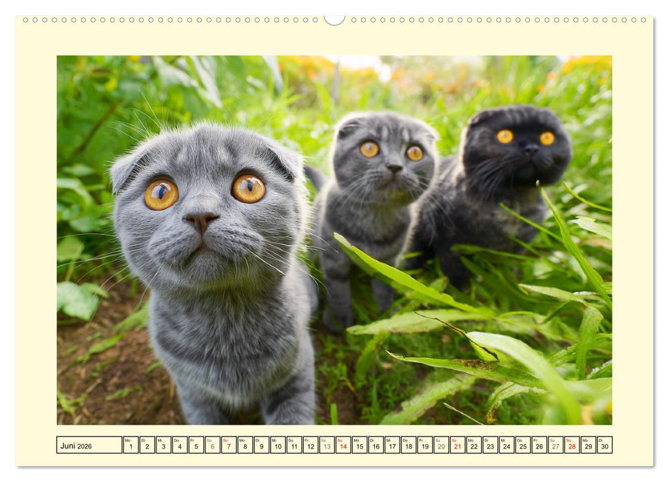 Scottish Fold. Zauberhafte Faltohrkatzen im Garten (CALVENDO Wandkalender 2026)
