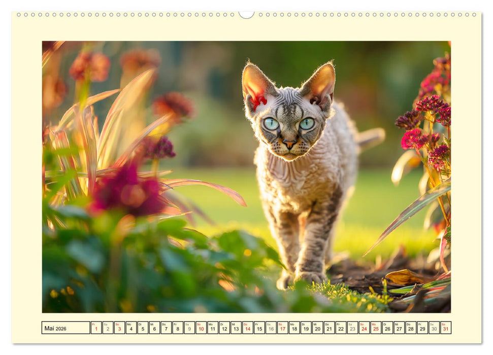 Devon Rex Katzen. Der aufgeweckte Kobold im Garten (CALVENDO Wandkalender 2026)