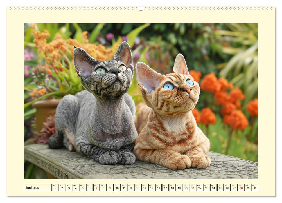 Devon Rex Katzen. Der aufgeweckte Kobold im Garten (CALVENDO Premium Wandkalender 2026)