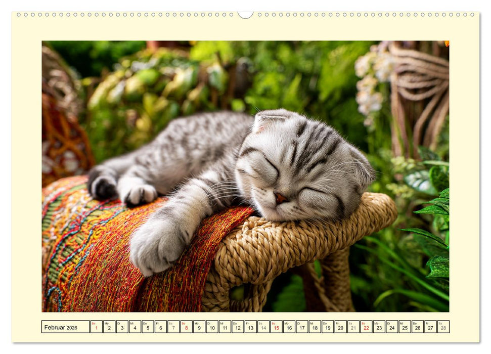 Scottish Fold. Zauberhafte Faltohrkatzen im Garten (CALVENDO Premium Wandkalender 2026)