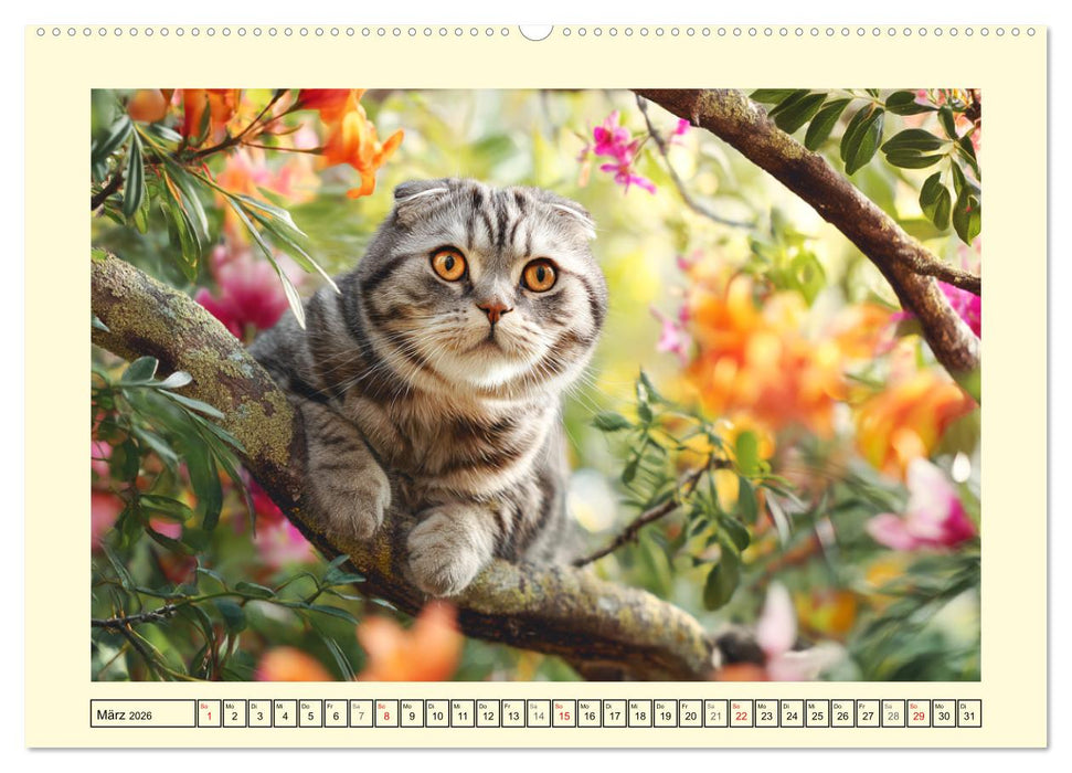 Scottish Fold. Zauberhafte Faltohrkatzen im Garten (CALVENDO Premium Wandkalender 2026)