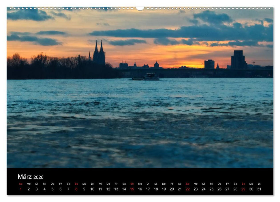 Köln bei Nacht - dunkelbunte Stadt (CALVENDO Premium Wandkalender 2026)