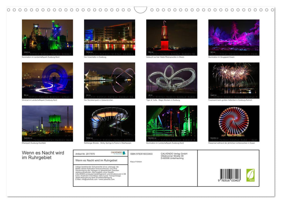 Wenn es Nacht wird im Ruhrgebiet (CALVENDO Wandkalender 2026)