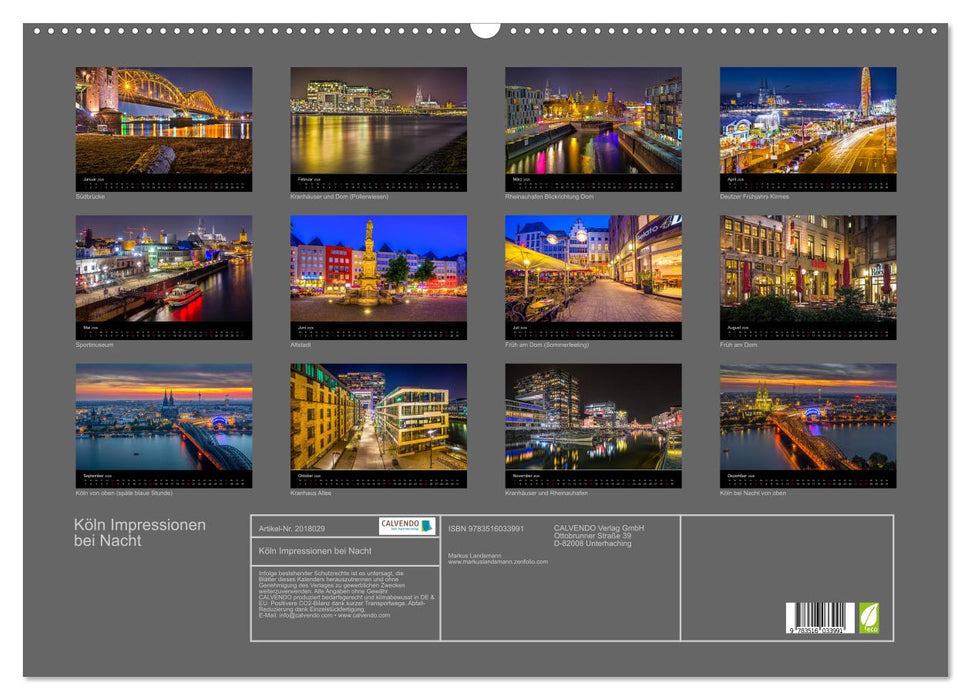 Köln Impressionen bei Nacht (CALVENDO Wandkalender 2026)